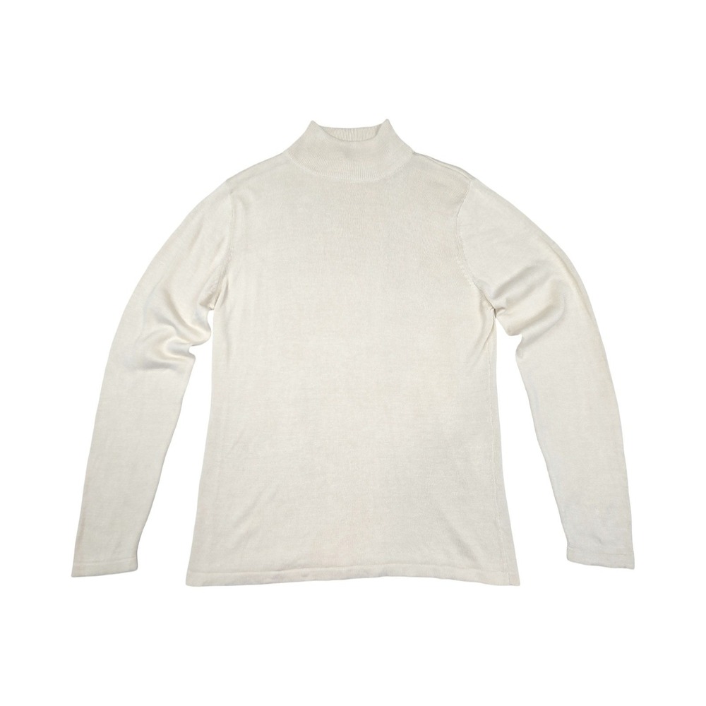Valerie Stevens Pure Silk Mock Neck Sweater Cream Ivory Long Sleeve Knit Top M